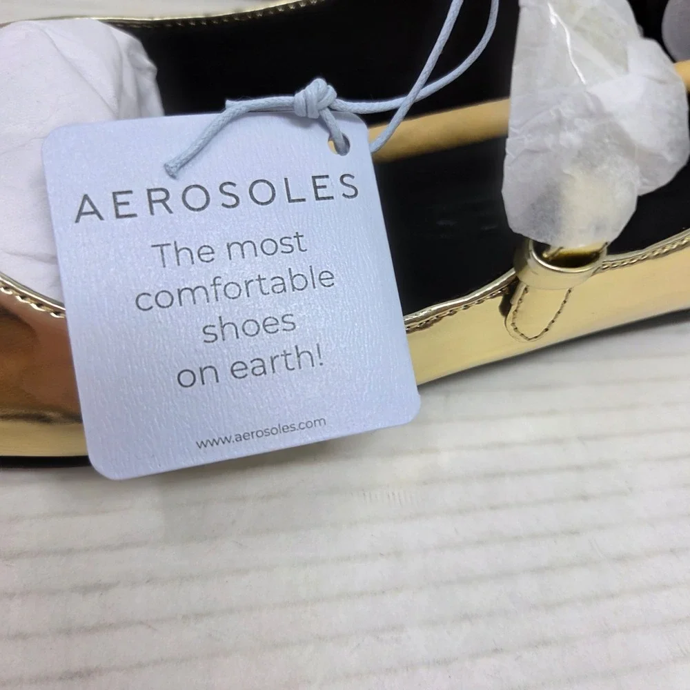 Aerosoles Ferry Flats Womens 8 Gold Metallic‎ Mary Jane Buckle Classic Glam NWT